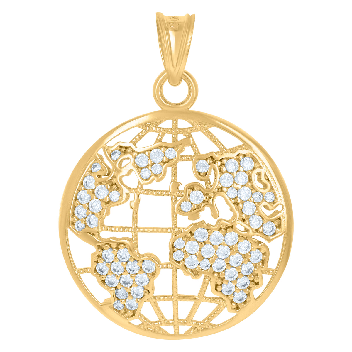 10K Yellow Gold Mens Cubic-Zirconia World Map Globe Charm Pendant