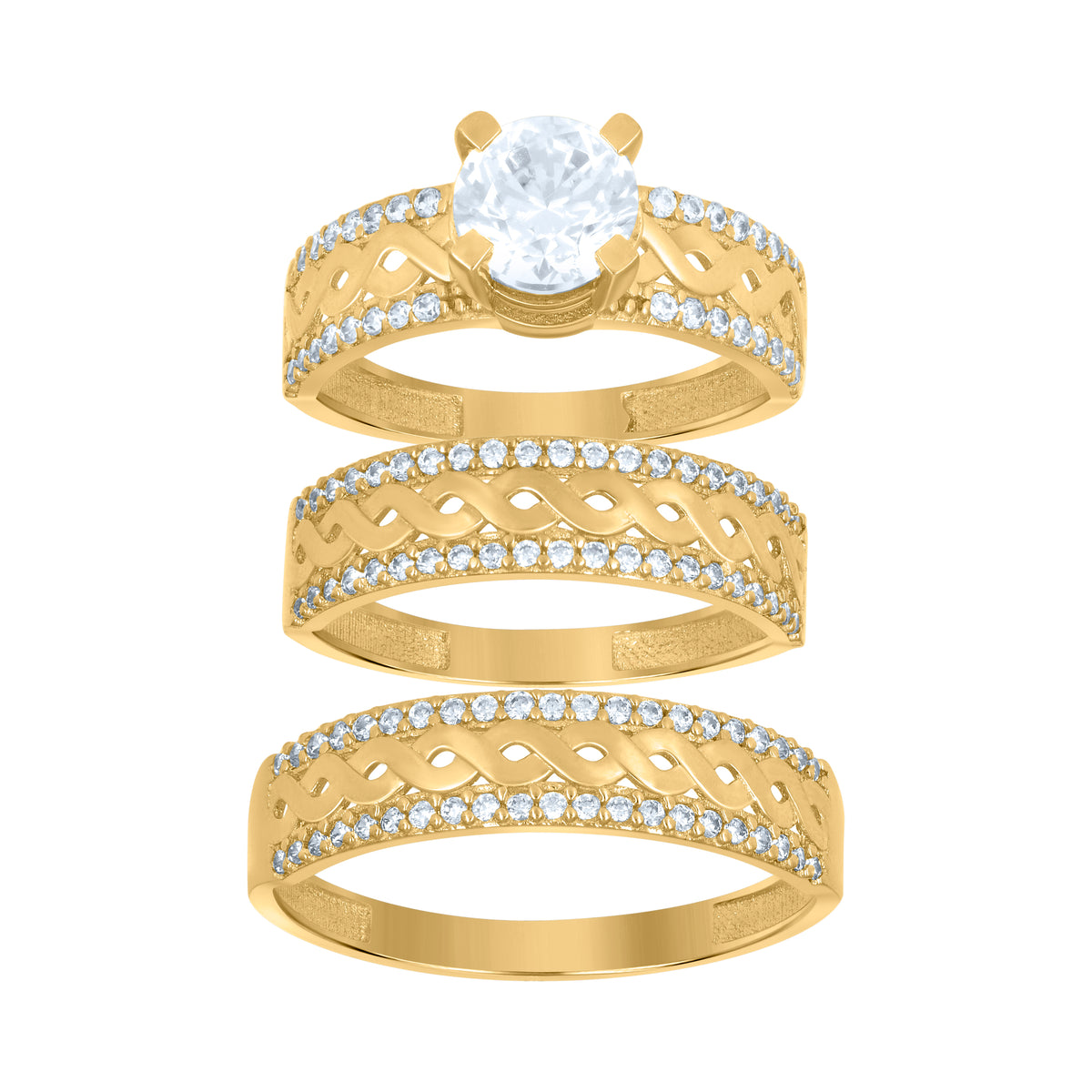 10K Yellow Gold Womens Cubic-Zirconia Infinity Trio Ring Set