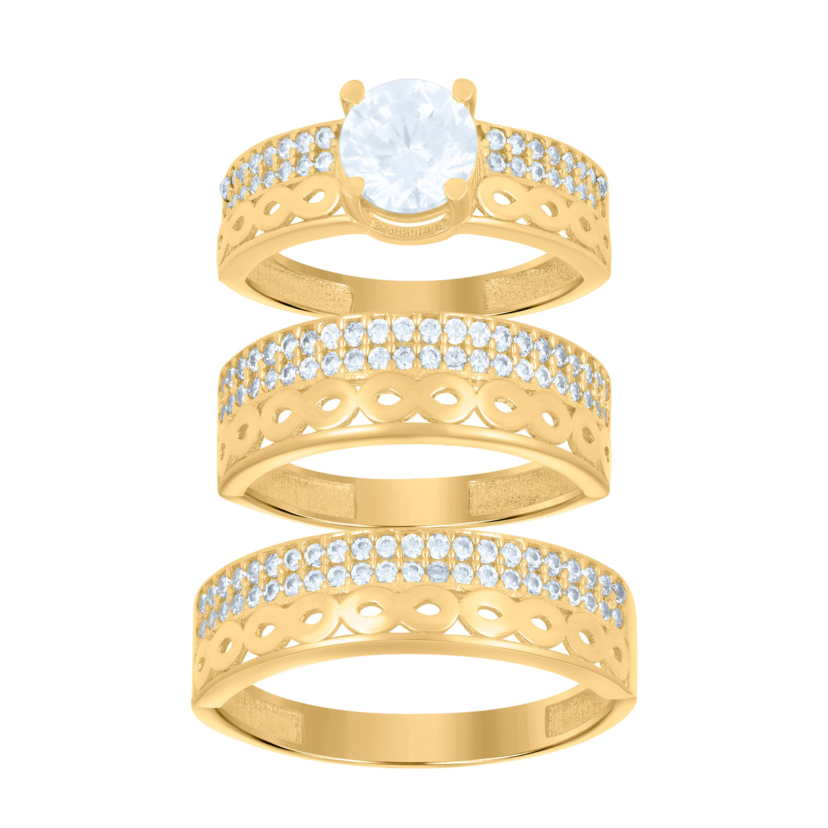 10K Yellow Gold Womens Cubic-Zirconia Infinity Trio Ring Set