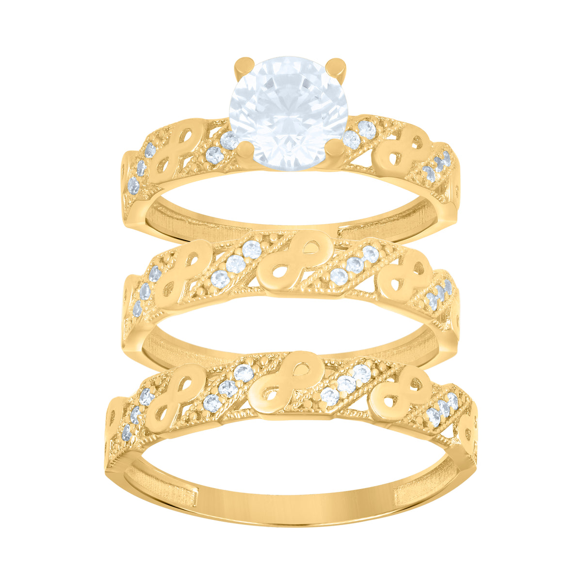 10K Yellow Gold Womens Cubic-Zirconia Infinity Trio Ring Set