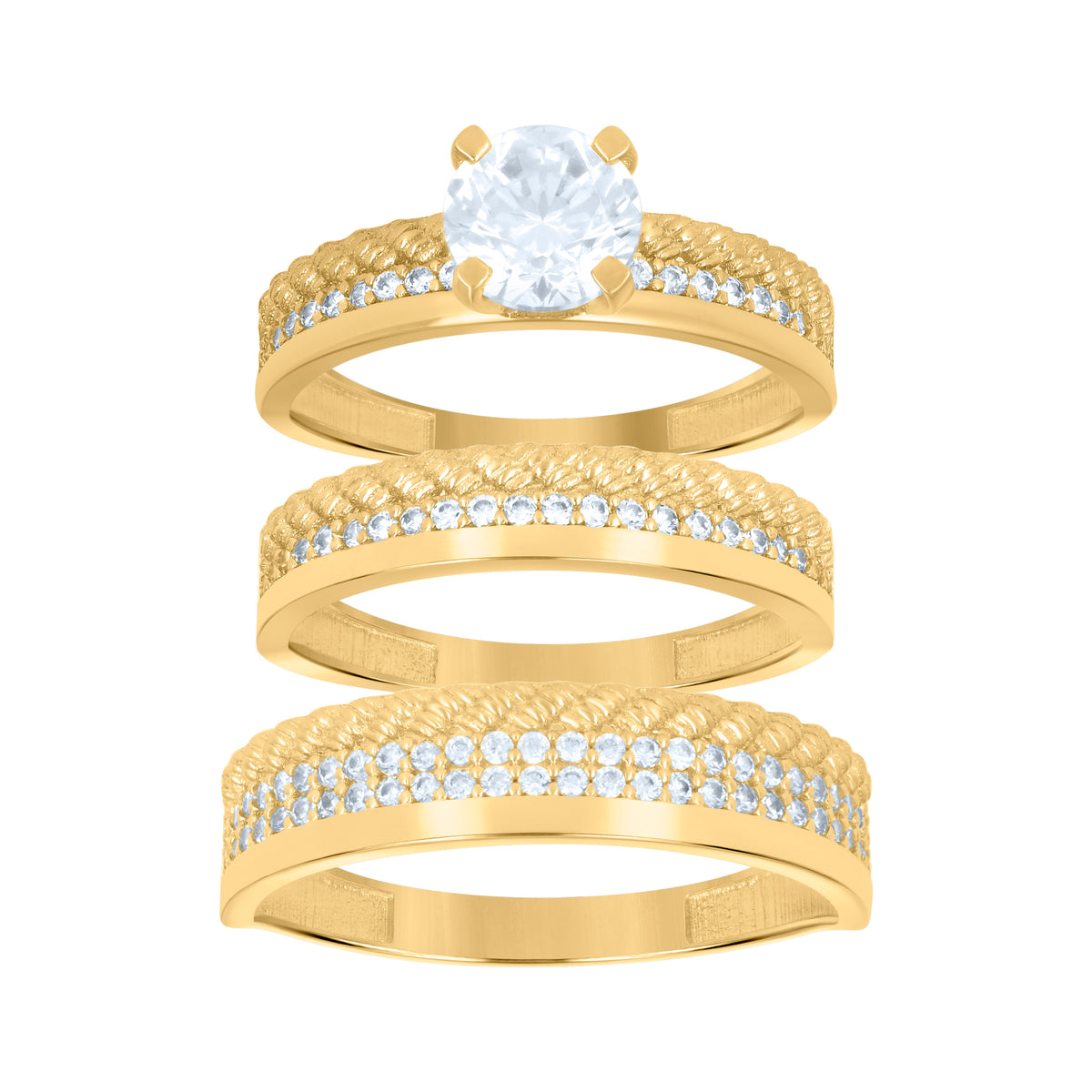 10K Yellow Gold Womens Cubic-Zirconia Trio Ring Set