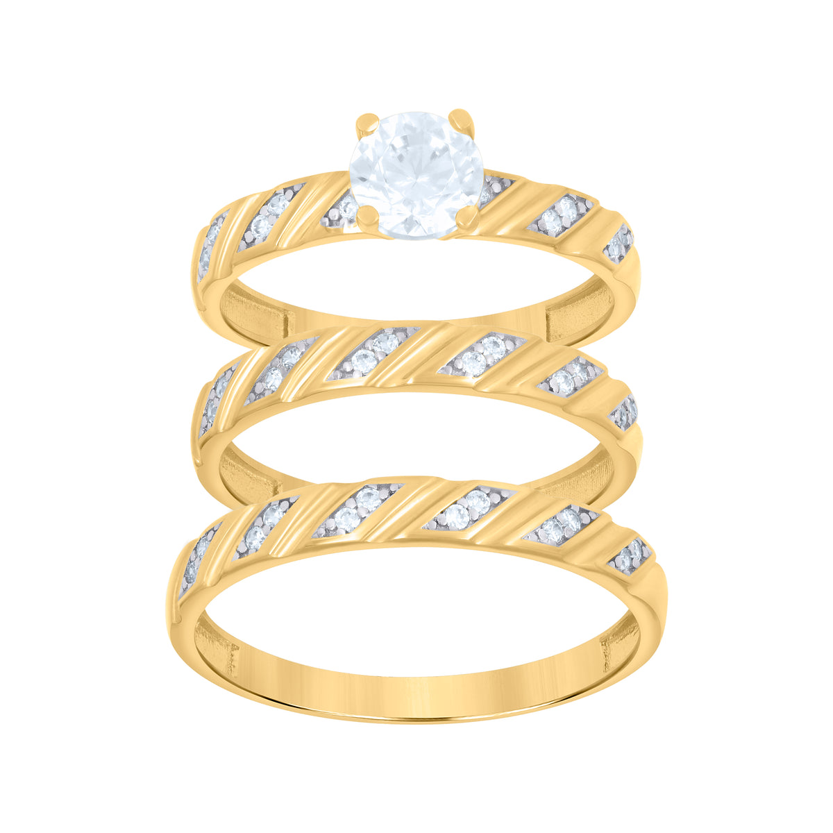 10K Two-Tone Gold Womens Cubic-Zirconia Trio Ring Set