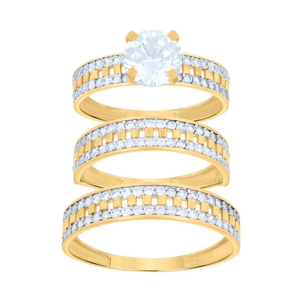 10K Two-Tone Gold Womens Cubic-Zirconia Trio Ring Set