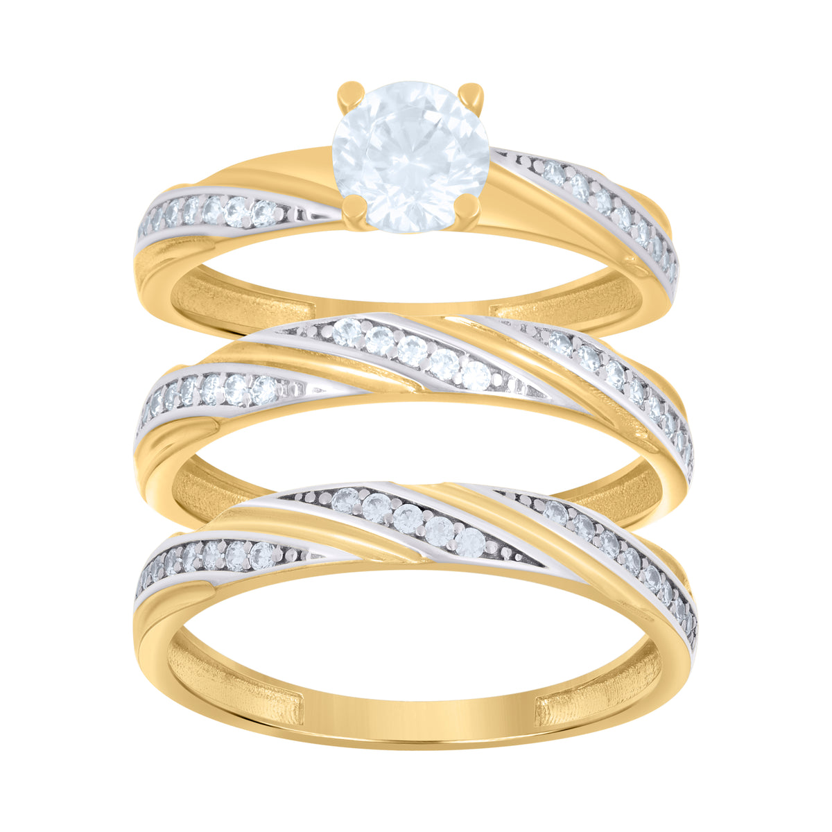10K Two-tone Gold His & Hers Cubic-Zirconia Trio Ring Set