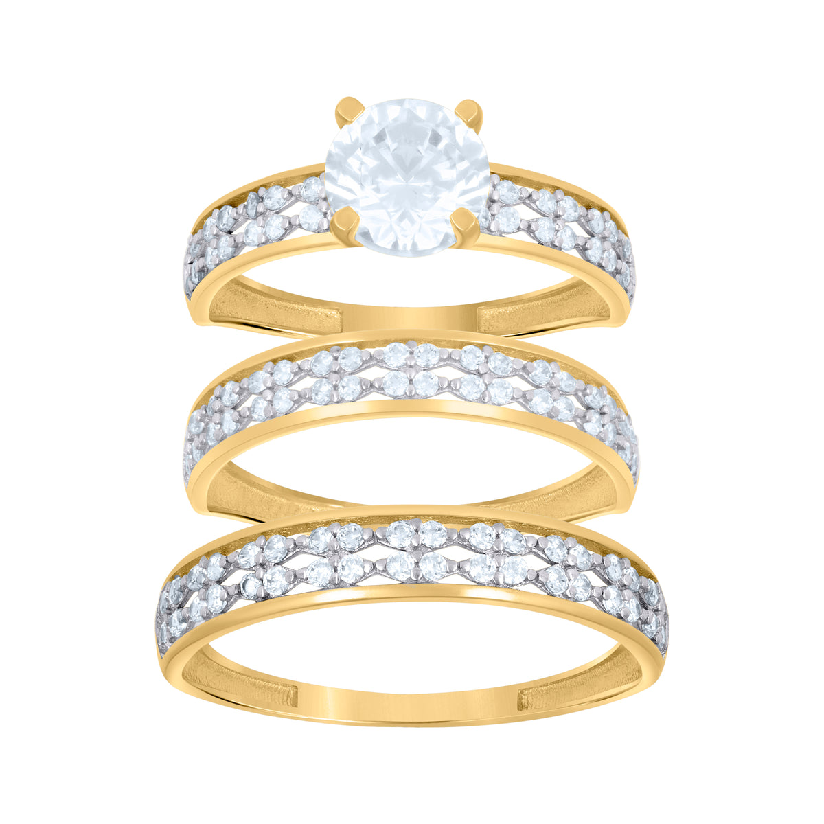 10K Two-Tone Gold Womens Cubic-Zirconia Trio Ring Set