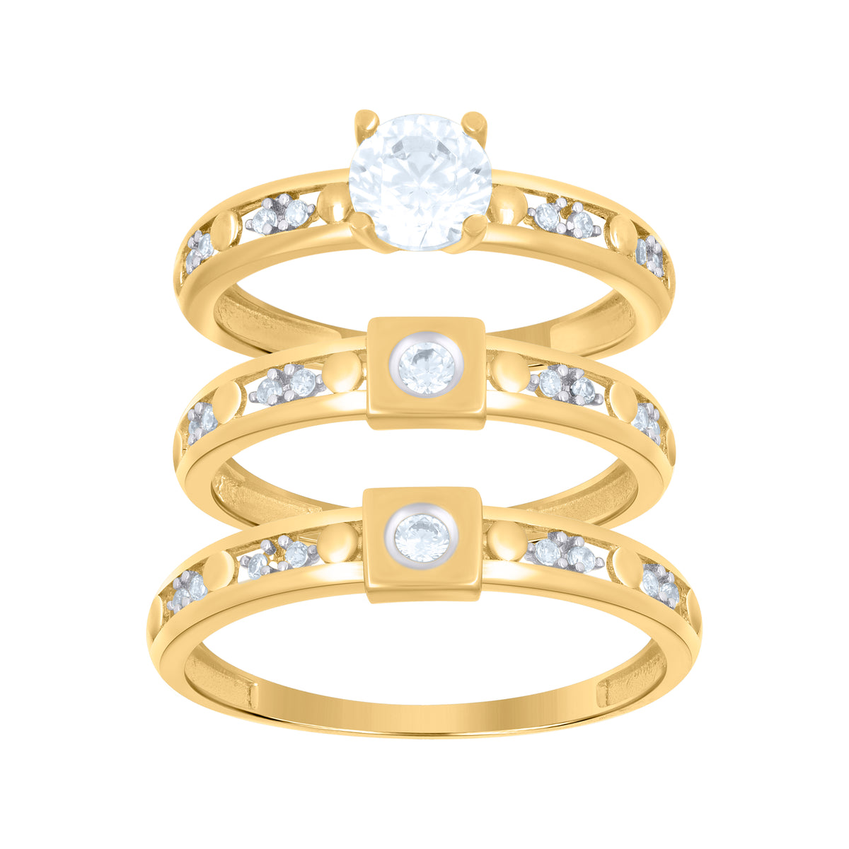 10K Two-Tone Gold Womens Cubic-Zirconia Trio Ring Set