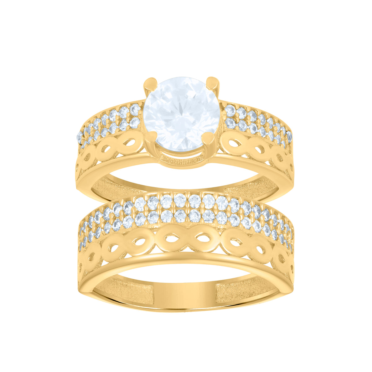 10K Yellow Gold Womens Cubic-Zirconia Infinity Duo Bridal Ring Set Ring