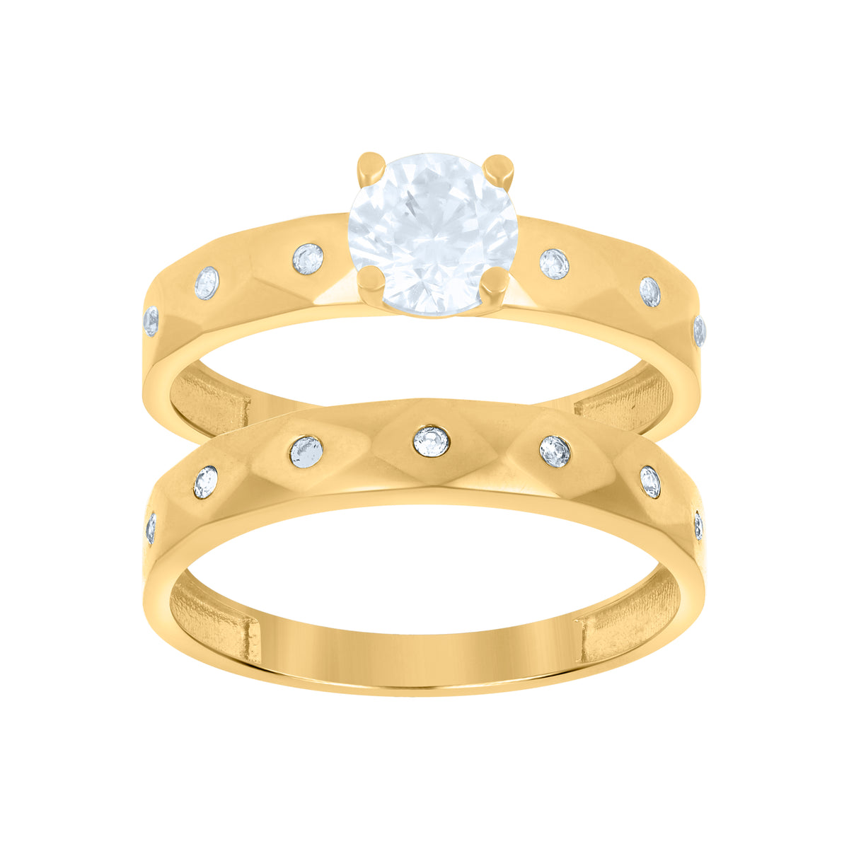 10K Yellow Gold Womens Cubic-Zirconia Duo Bridal Ring Set Ring
