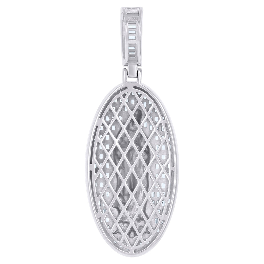 925 Sterling Silver Mens Baguette Round Cubic-Zirconia Guadalupe Religious Charm Pendant