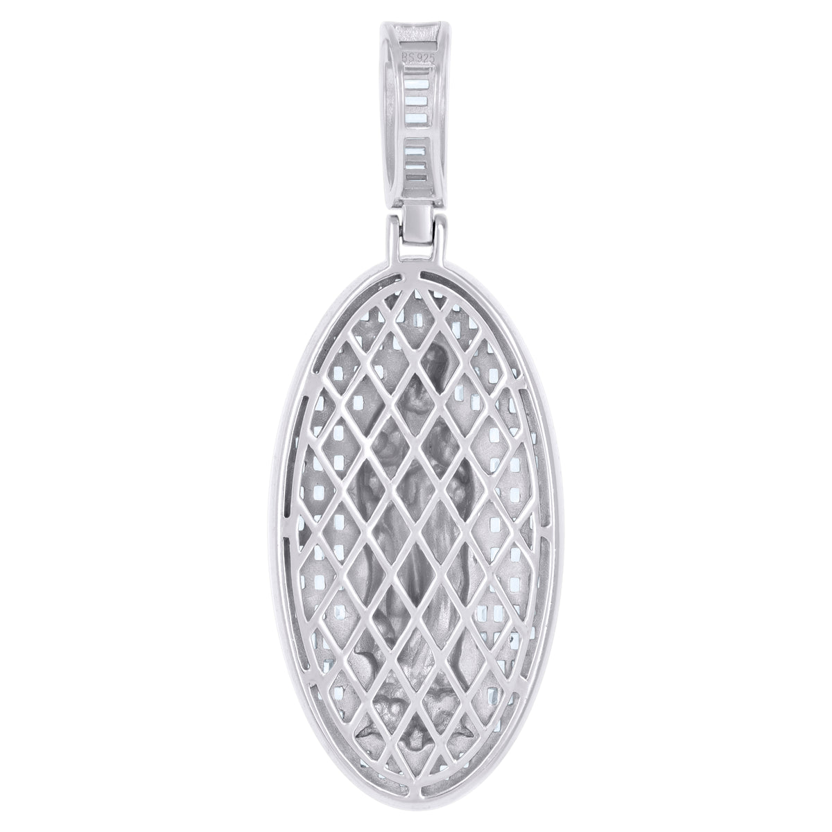 925 Sterling Silver Mens Baguette Round Cubic-Zirconia Guadalupe Religious Charm Pendant