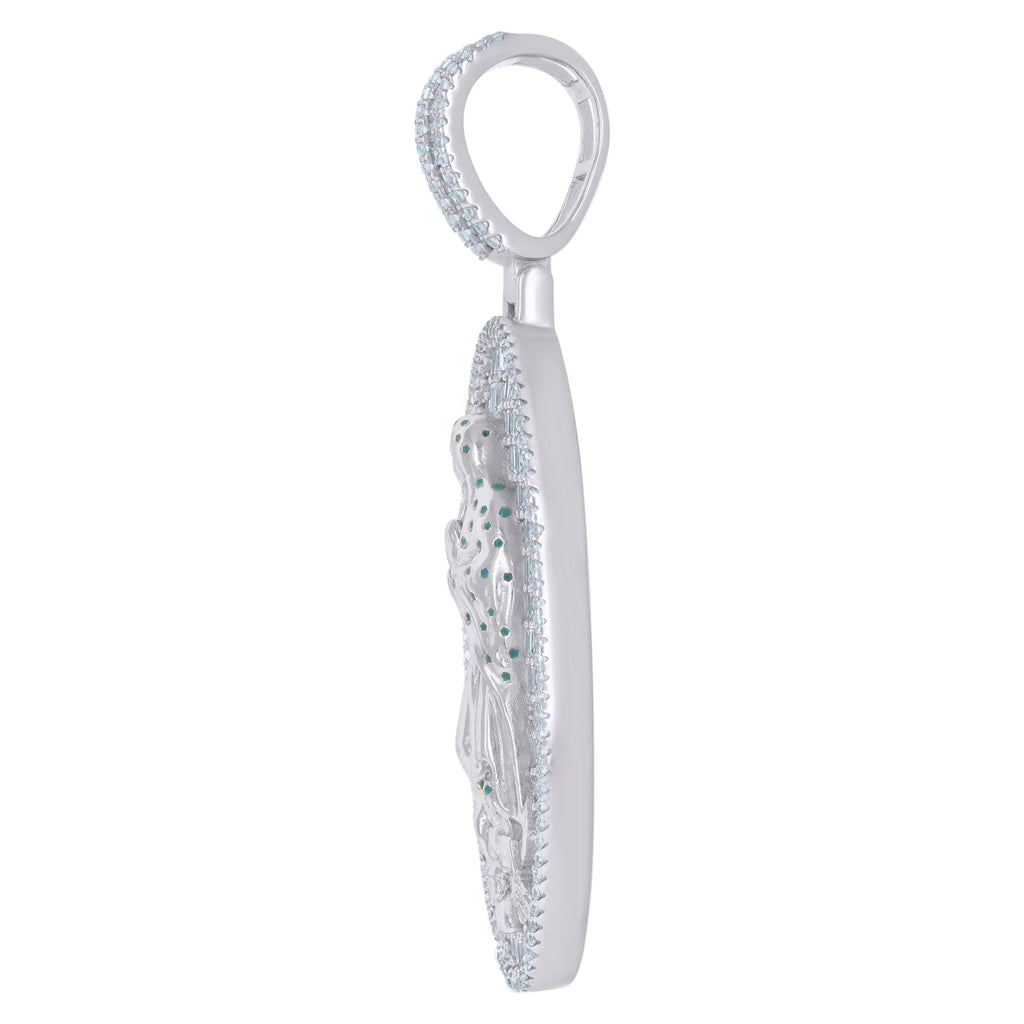 925 Sterling Silver Mens Baguette Round Cubic-Zirconia Guadalupe Religious Charm Pendant