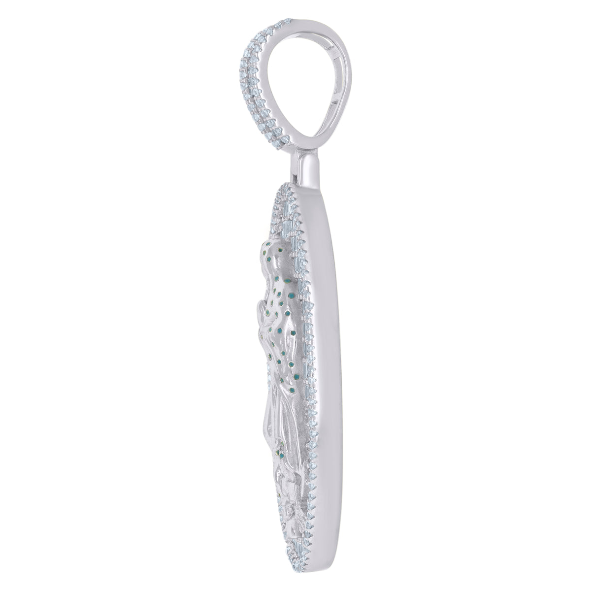 925 Sterling Silver Mens Baguette Round Cubic-Zirconia Guadalupe Religious Charm Pendant