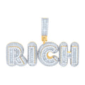 925 Sterling Silver Yellow-tone Mens Baguette Round Cubic-Zirconia Rich Talking Fashion Charm Pendant