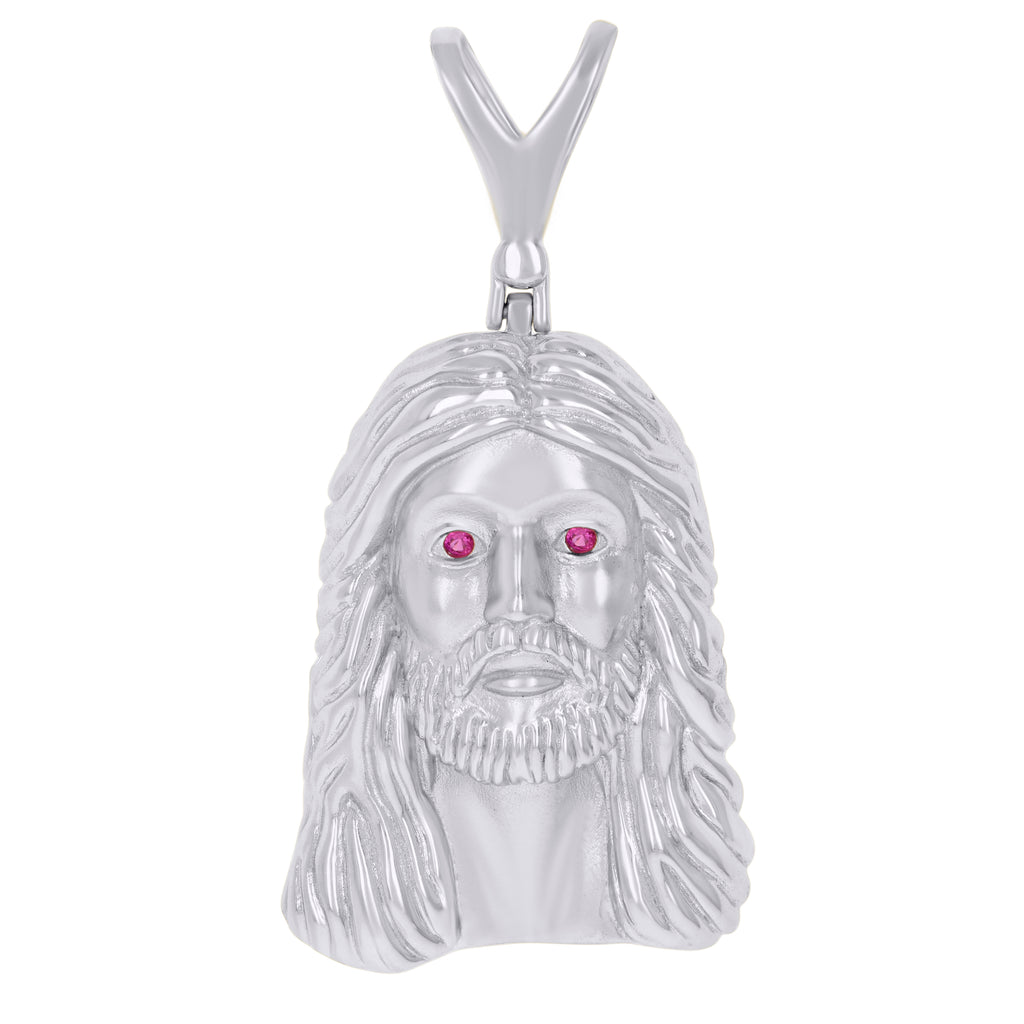 925 Sterling Silver Mens Purple Cubic-Zirconia Jesus Religious Charm Pendant