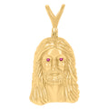 925 Sterling Silver Yellow-Tone Mens Purple Cubic-Zirconia Jesus Religious Charm Pendant