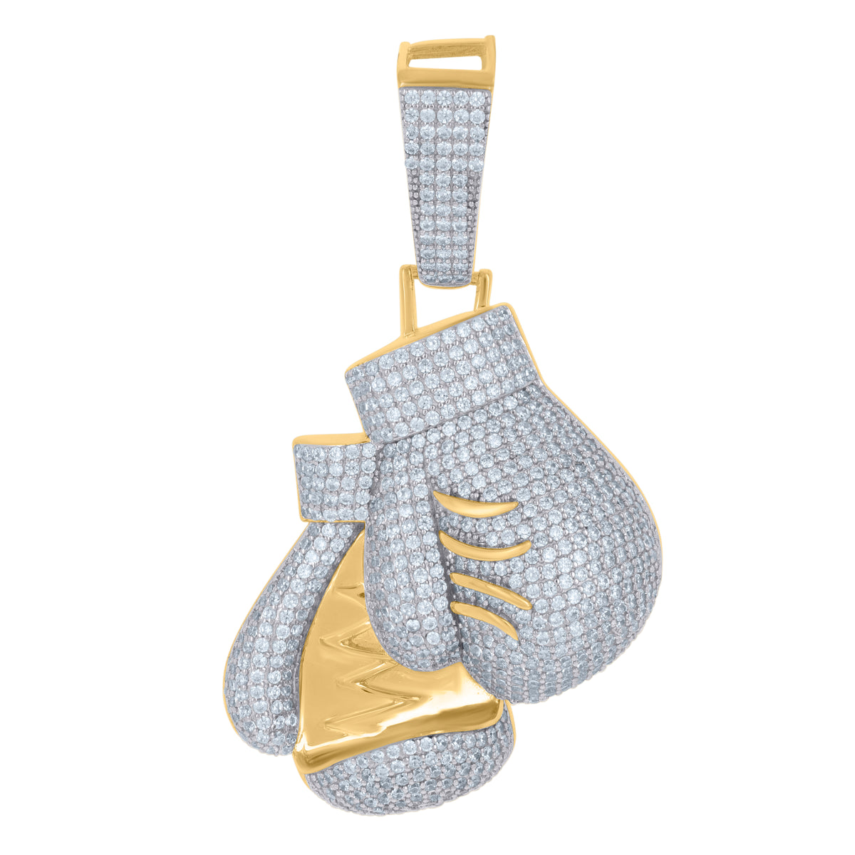 925 Sterling Silver Yellow-tone Mens Cubic-Zirconia Boxing Gloves Sports Charm Pendant