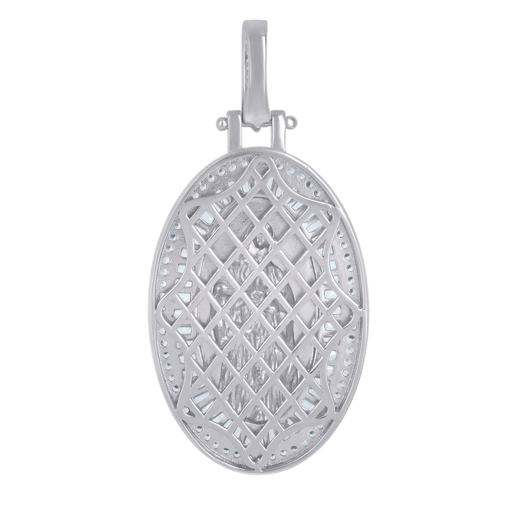 925 Sterling Silver Mens Baguette Round Cubic-Zirconia Guadalupe Religious Charm Pendant
