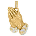 925 Sterling Silver Yellow-Tone Mens Cubic-Zirconia Praying Hands Symbol Religious Charm Pendant