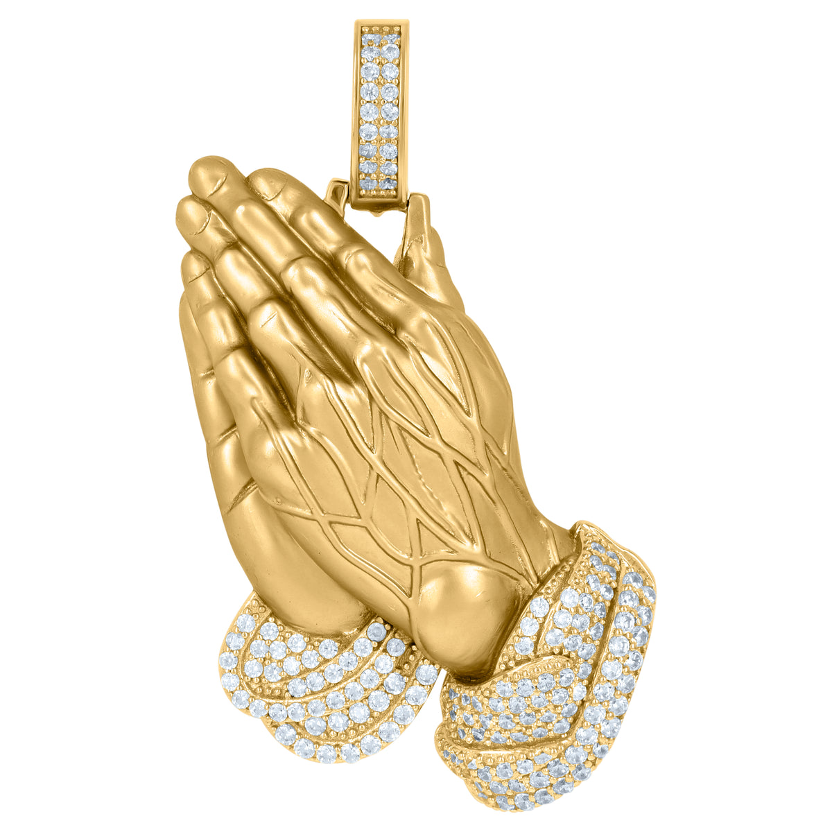 925 Sterling Silver Yellow-Tone Mens Cubic-Zirconia Praying Hands Symbol Religious Charm Pendant