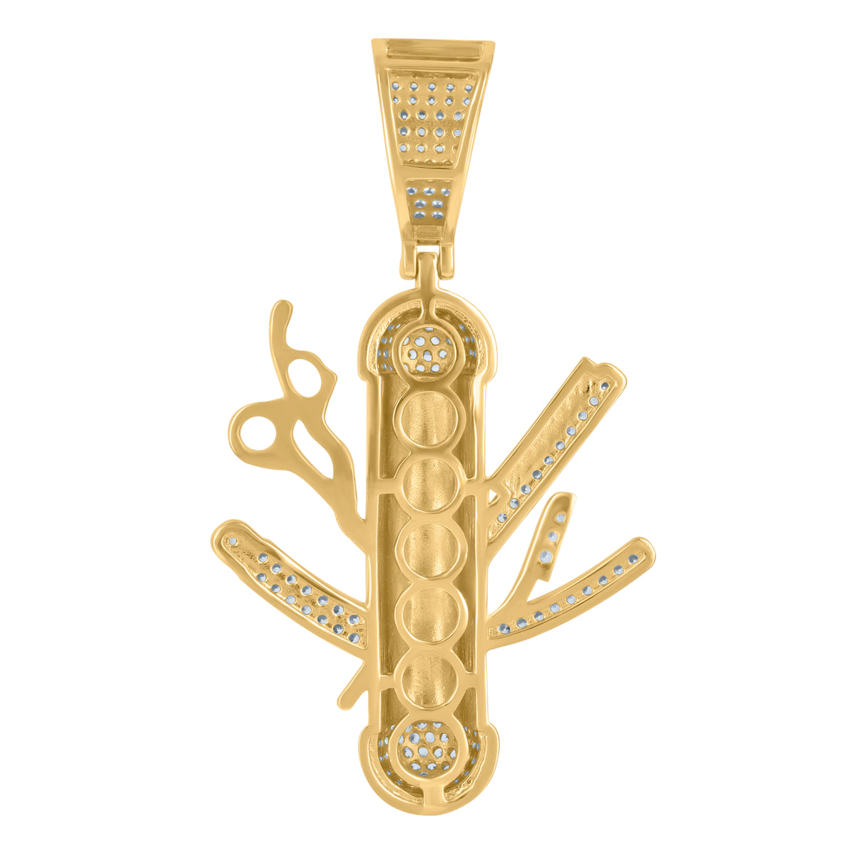925 Sterling Silver Yellow-tone Mens Cubic-Zirconia Barber's Pole Fashion Charm Pendant
