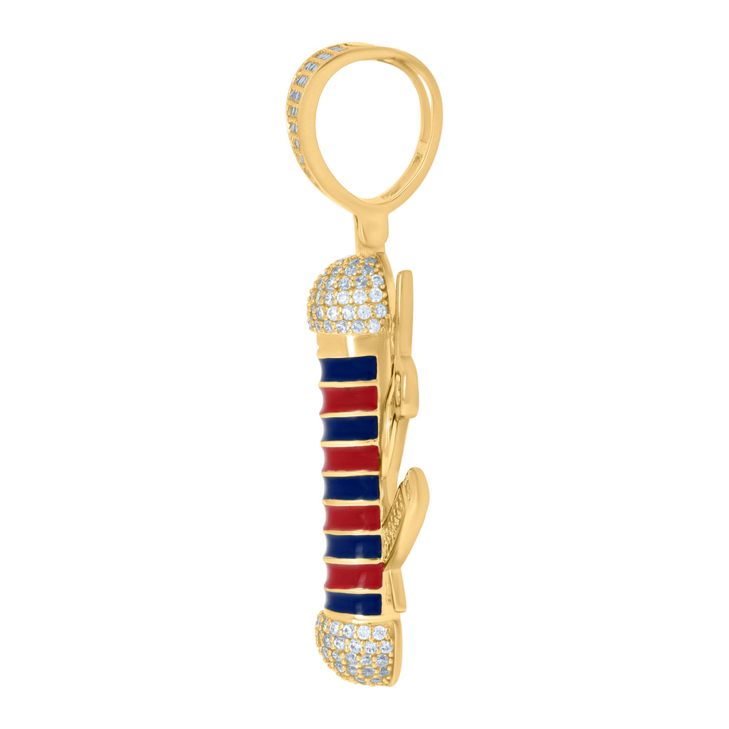925 Sterling Silver Yellow-tone Mens Cubic-Zirconia Barber's Pole Fashion Charm Pendant