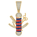 925 Sterling Silver Yellow-tone Mens Cubic-Zirconia Barber's Pole Fashion Charm Pendant