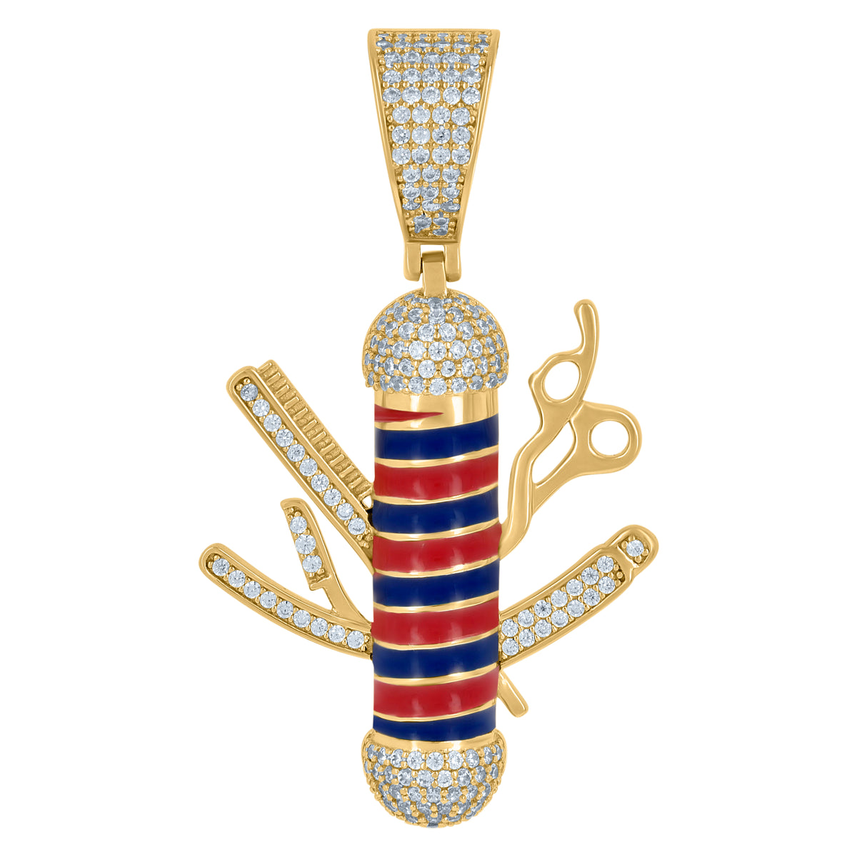 925 Sterling Silver Yellow-tone Mens Cubic-Zirconia Barber's Pole Fashion Charm Pendant