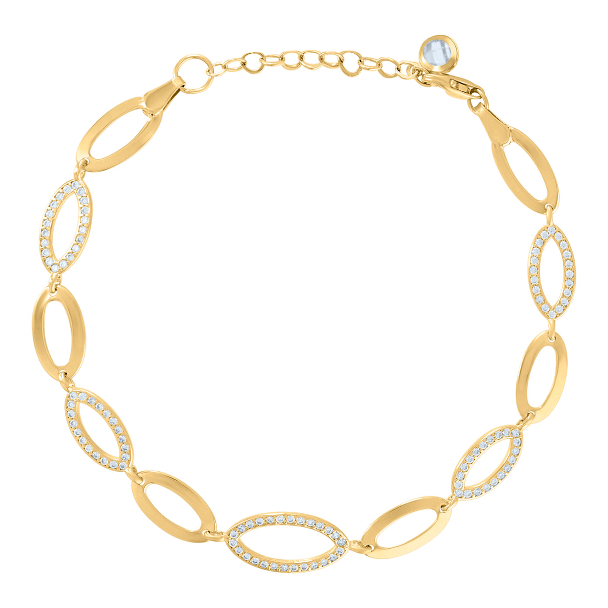 10K Yellow Gold Womens Cubic-Zirconia Fashion Link Bracelet Size 8 Inches