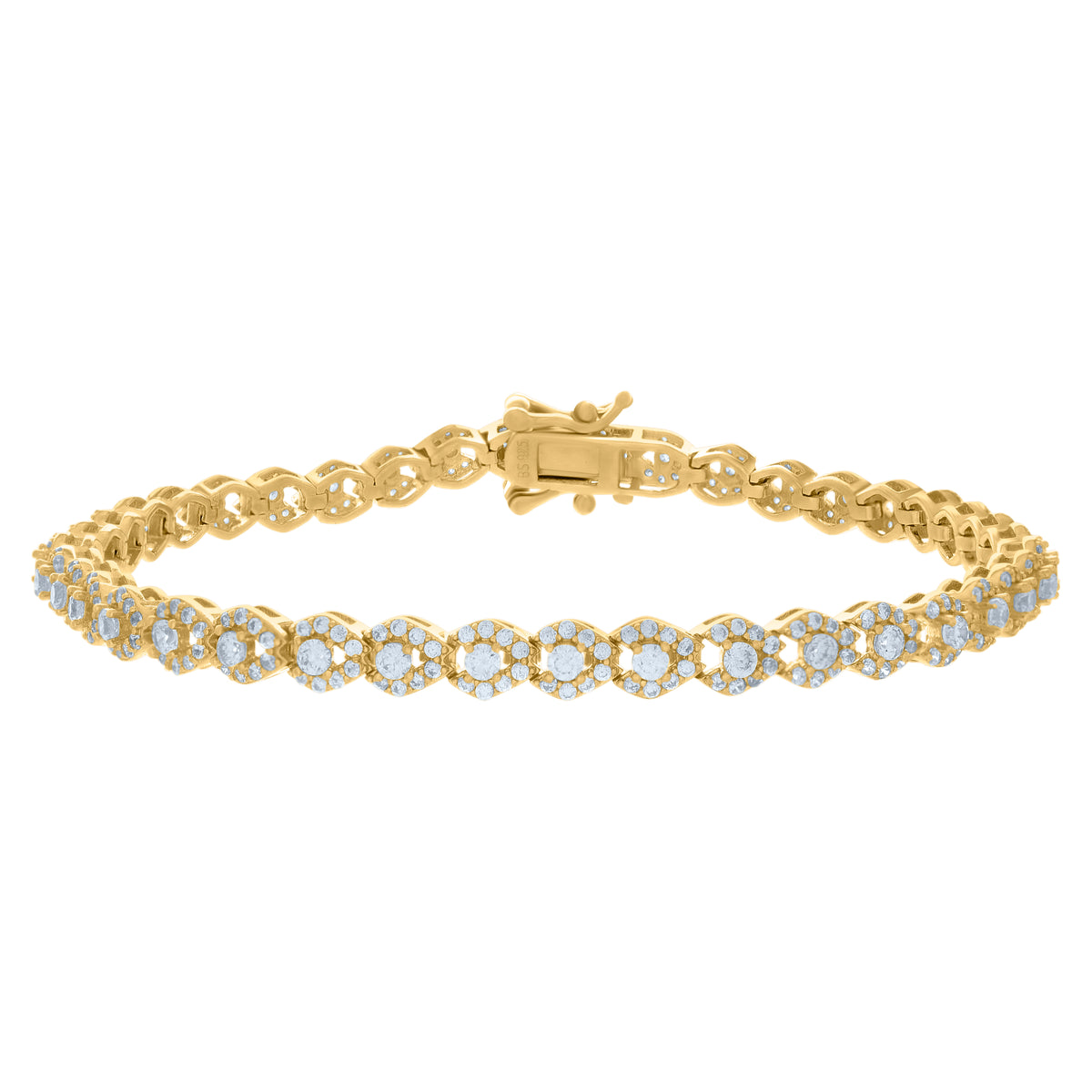 925 Sterling Silver Yellow-tone Womens Cubic-Zirconia Fashion Link Bracelet Size 7 Inches
