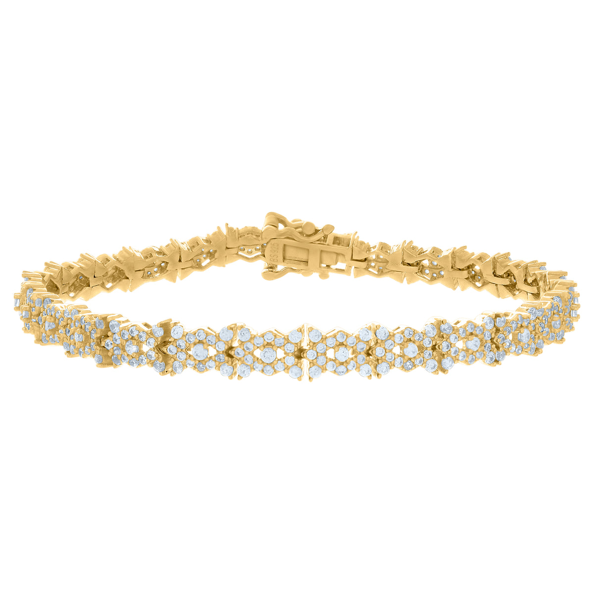 925 Sterling Silver Yellow-tone Womens Cubic-Zirconia Fashion Link Bracelet Size 7 Inches