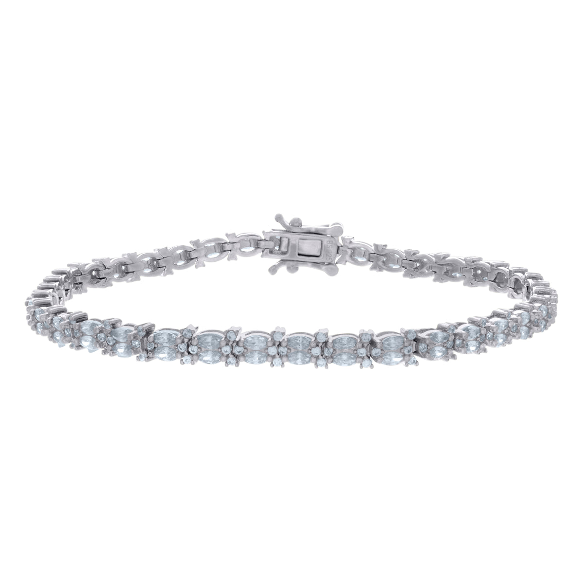925 Sterling Silver Womens Marquise Round Cubic-Zirconia Fashion Link Bracelet Size 7 Inches