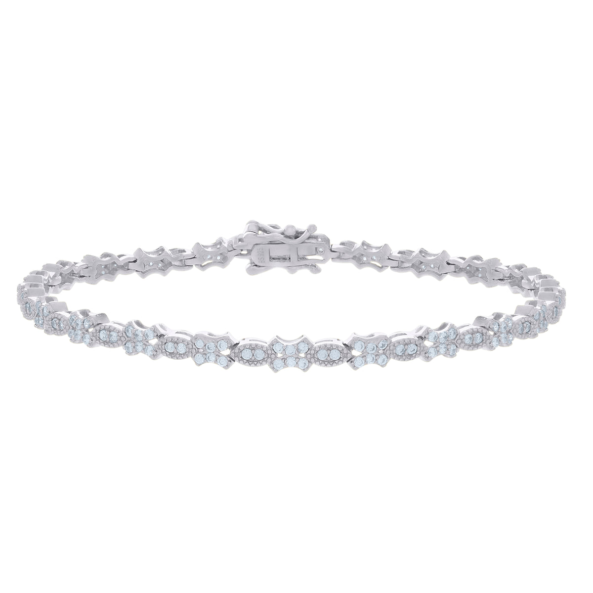 925 Sterling Silver Womens Cubic-Zirconia Fashion Link Bracelet Size 7 Inches