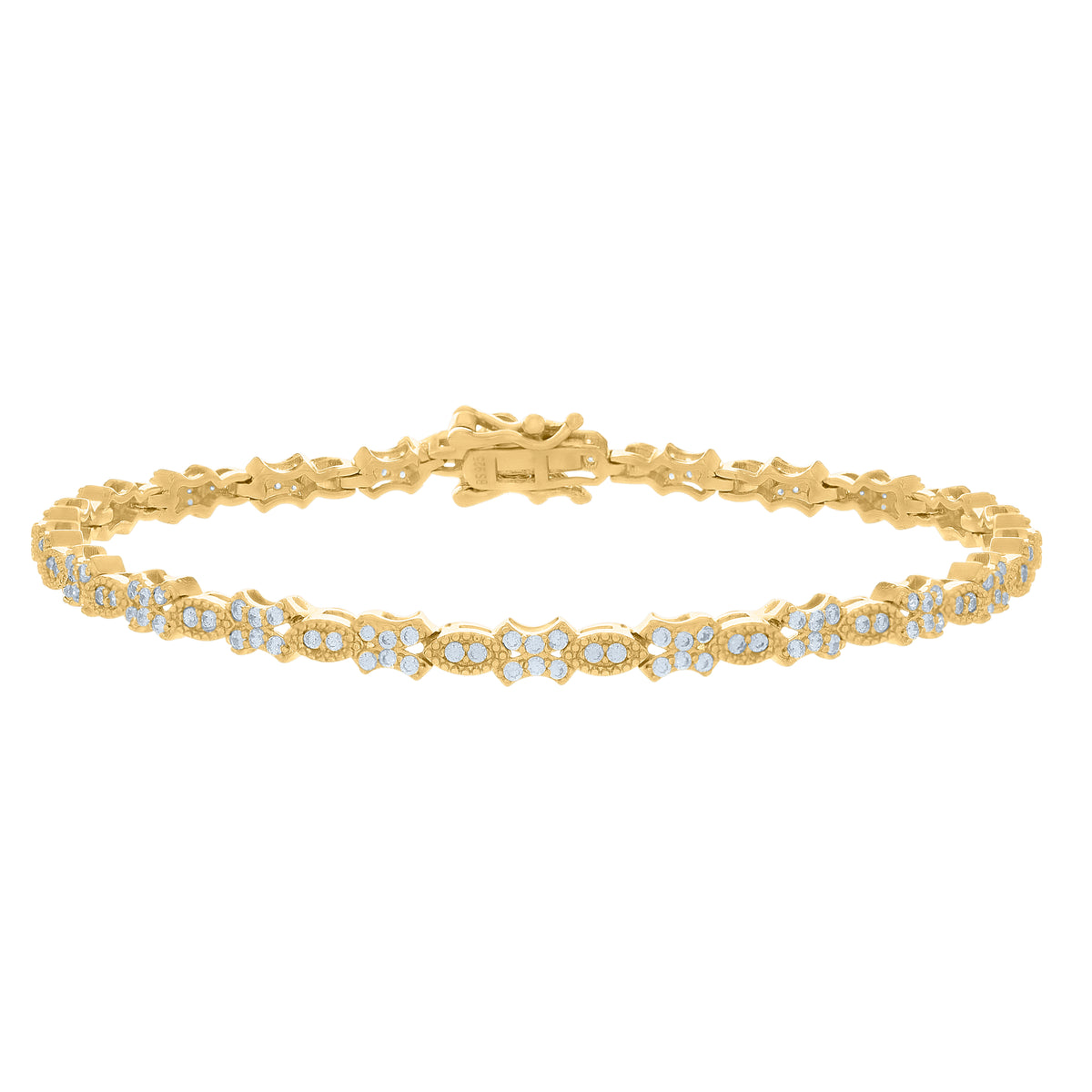 925 Sterling Silver Yellow-tone Womens Cubic-Zirconia Fashion Link Bracelet Size 7 Inches