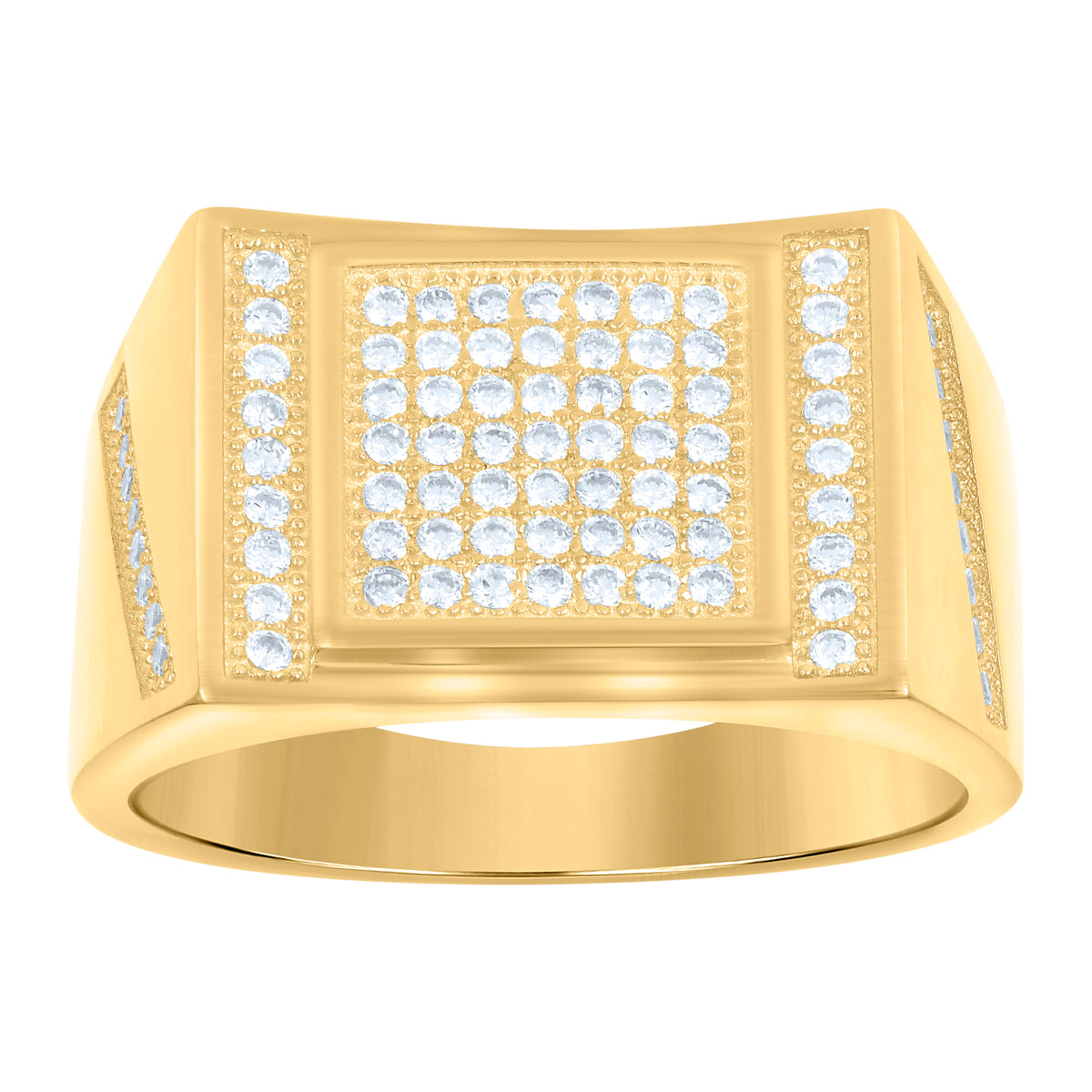 925 Sterling Silver Yellow-tone Mens Cubic-Zirconia Square Fashion Ring Size 11