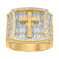 925 Sterling Silver Yellow-tone Mens Baguette Round Cubic-Zirconia Crucifix Cross Religious Ring Size 12
