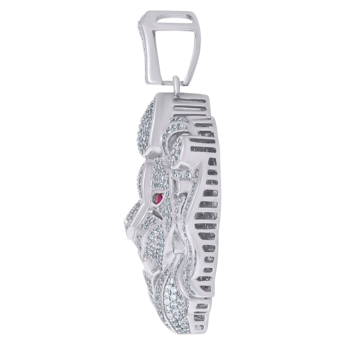 925 Sterling Silver Mens Purple White Cubic-Zirconia Leo/Lion Head Animal Zodiac Sign/Wildlife Charm Pendant