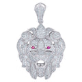 925 Sterling Silver Mens Purple White Cubic-Zirconia Leo/Lion Head Animal Zodiac Sign/Wildlife Charm Pendant