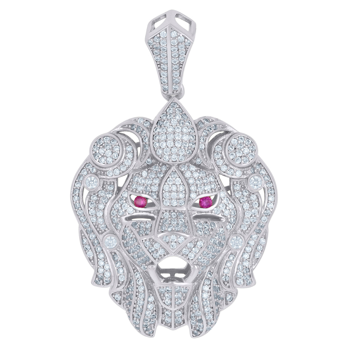 925 Sterling Silver Mens Purple White Cubic-Zirconia Leo/Lion Head Animal Zodiac Sign/Wildlife Charm Pendant