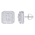 925 Sterling Silver Men Cubic-Zirconia Cross Religious Stud Earrings