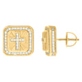 925 Sterling Silver Yellow-tone Men Cubic-Zirconia Cross Religious Stud Earrings