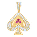 10K Yellow Gold Mens Pink White Cubic-Zirconia Spade Playing Cards Gambling Charm Pendant