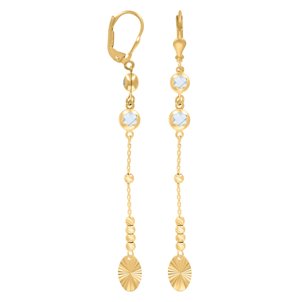 10K Yellow Gold Womens Cubic-Zirconia Oval Beaded Dangle Leverback Earrings