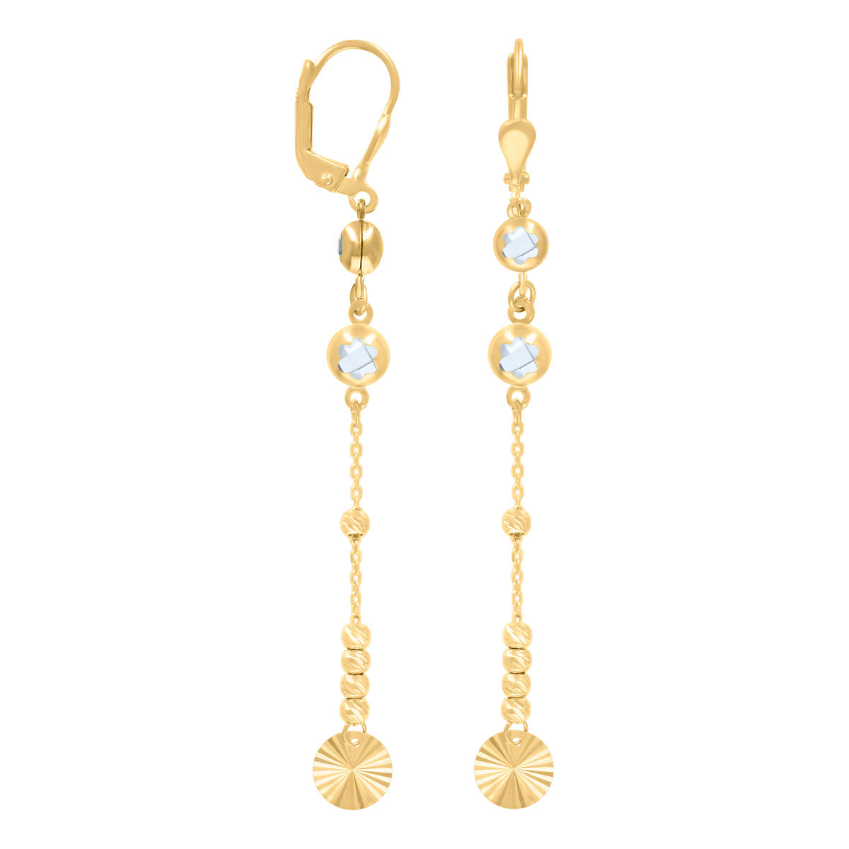 10K Yellow Gold Womens Cubic-Zirconia Beaded Dangle Leverback Earrings