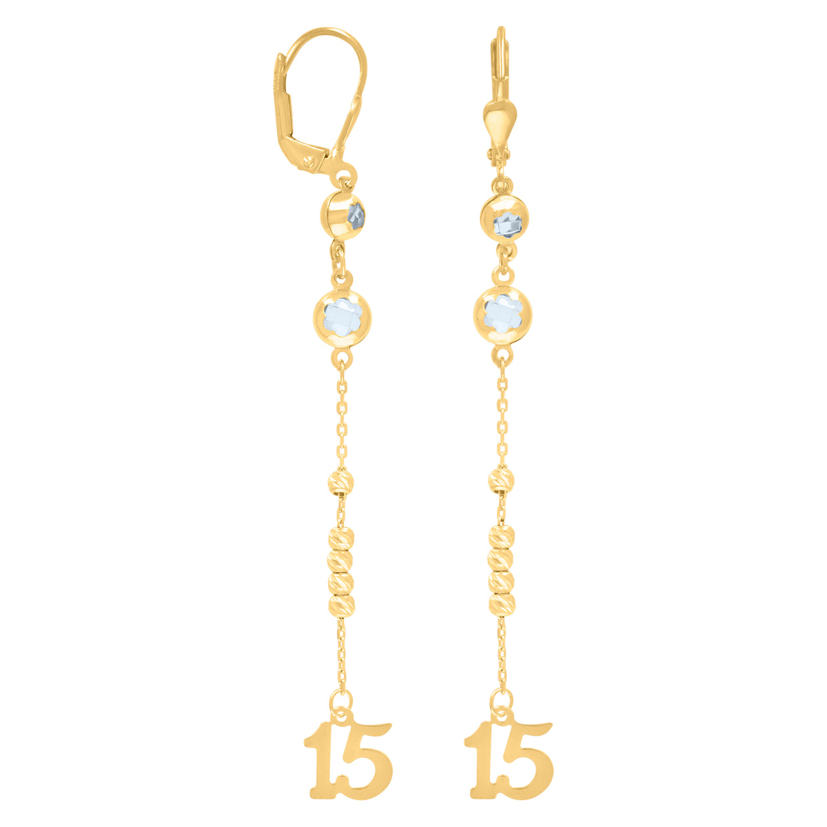 10K Yellow Gold Womens Cubic-Zirconia Sweet 15 Quinceanera Beaded Dangle Leverback Earrings