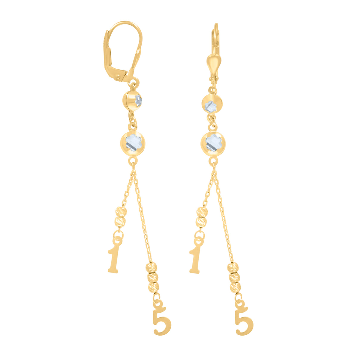 10K Yellow Gold Womens Cubic-Zirconia Sweet 15 Quinceanera Beaded Dangle Leverback Earrings