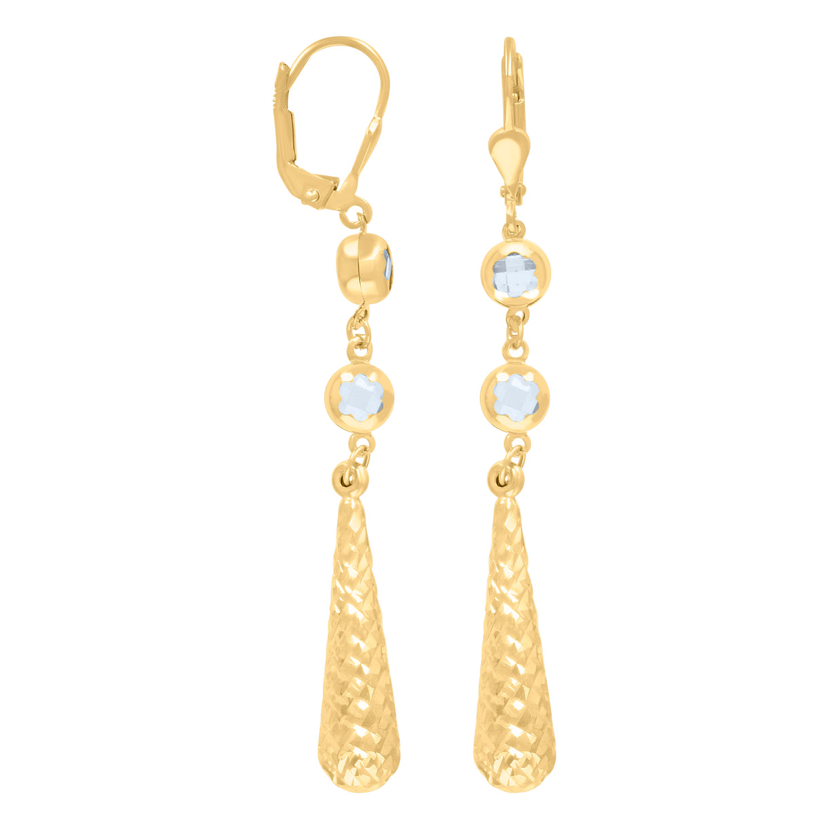 10K Yellow Gold Womens Cubic-Zirconia Drop Dangle Leverback Earrings