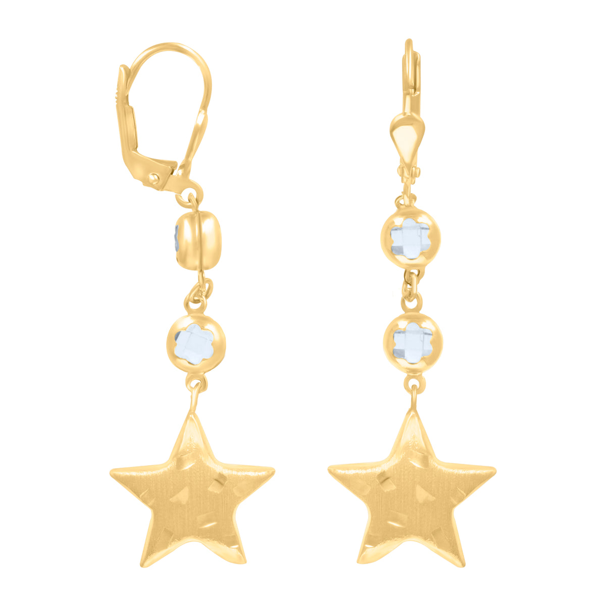 10K Yellow Gold Womens Cubic-Zirconia Star Dangle Leverback Earrings
