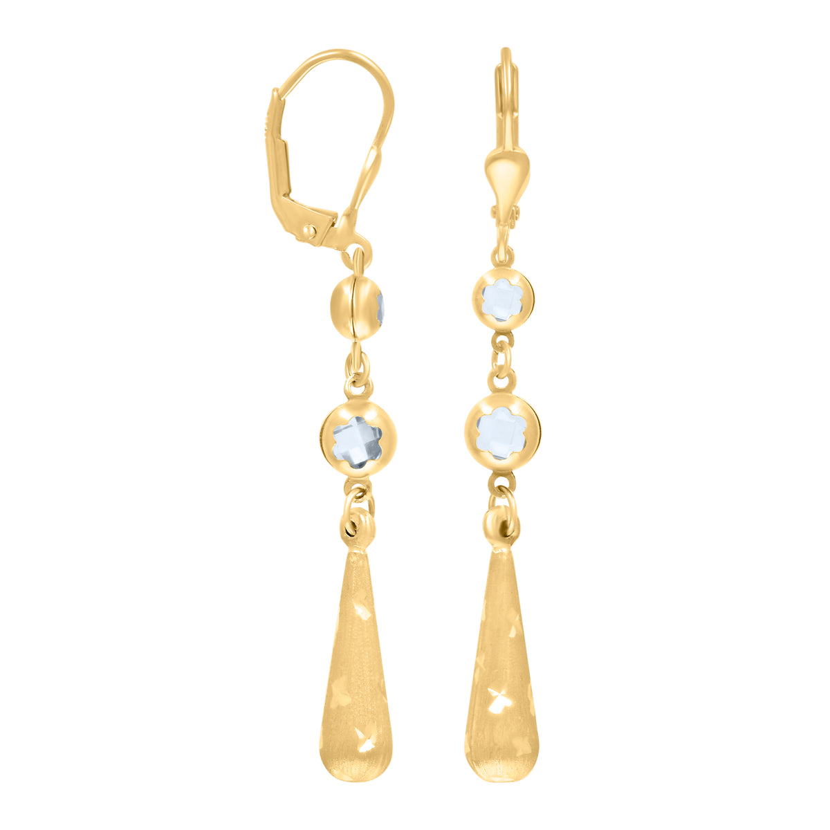 10K Yellow Gold Womens Cubic-Zirconia Drop Dangle Leverback Earrings