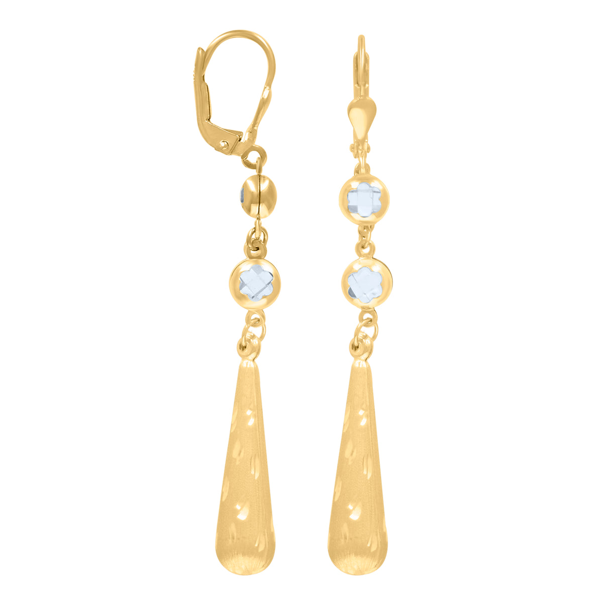 10K Yellow Gold Womens Cubic-Zirconia Drop Dangle Leverback Earrings