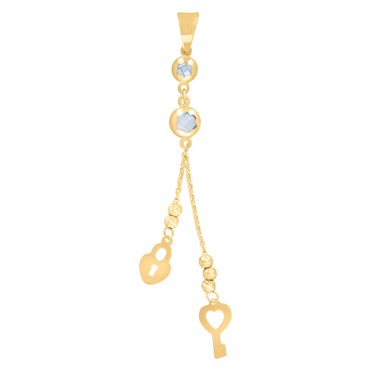 10K Yellow Gold Womens Cubic-Zirconia Dangling Lock & Key Fashion Charm Pendant